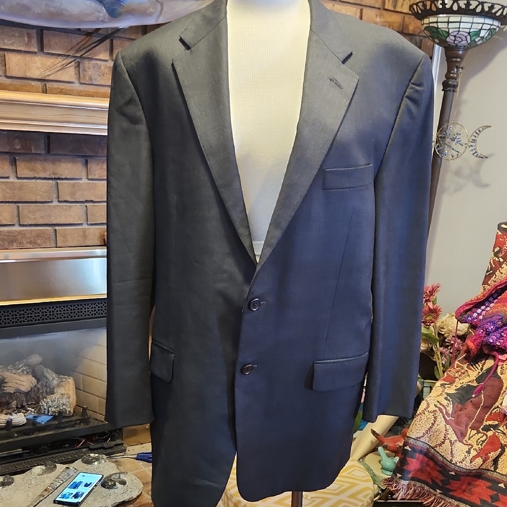 Hickey Freeman Black Worsted Wool Blazer Tasmanian 44 Reg Inner Loro Piana